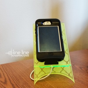 Green Acrylic Stand - IPhone with Charger - Fine Line Logo